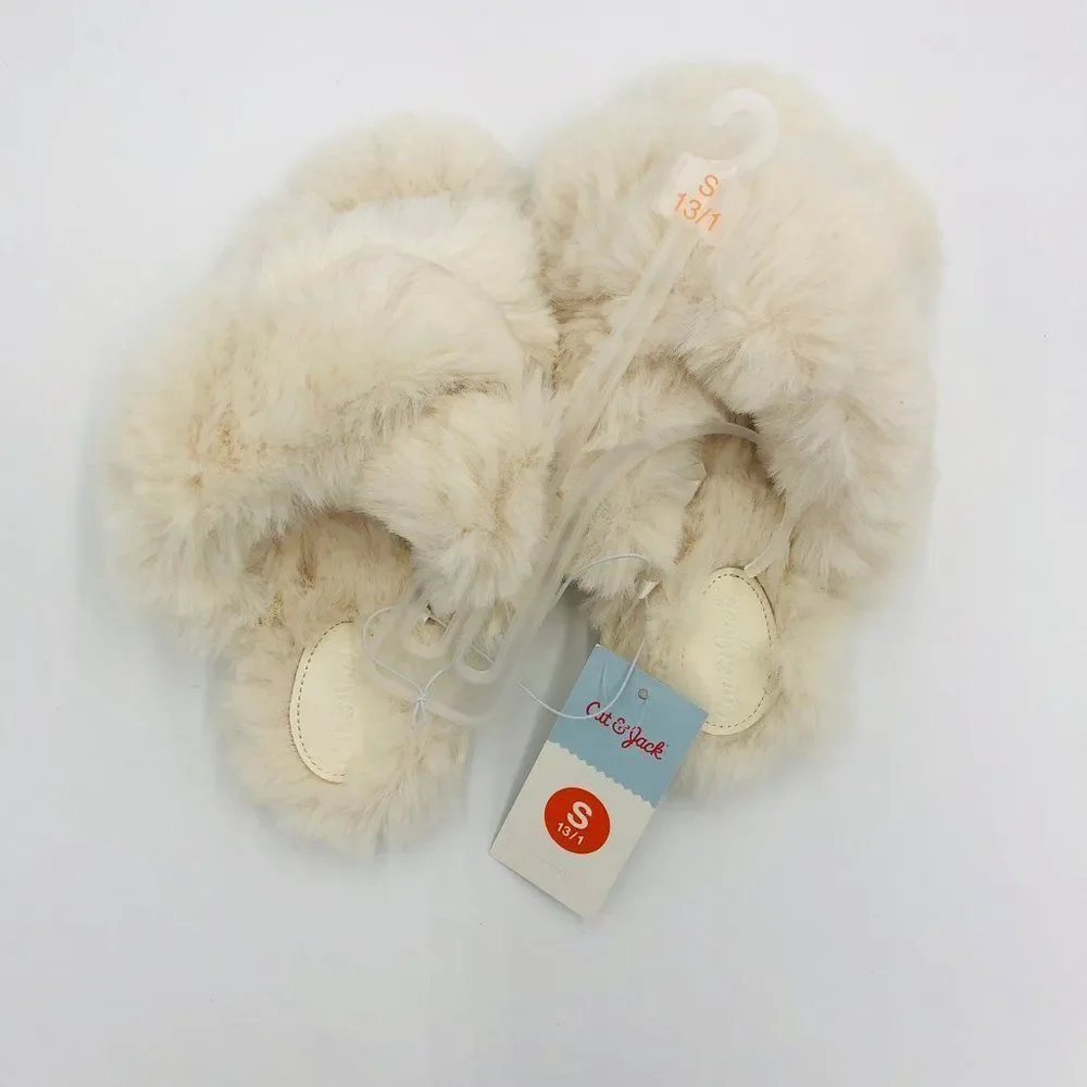 Brand New Cat & Jack Faux Fur Slippers For‎ Kids Size 13/1 (Small)